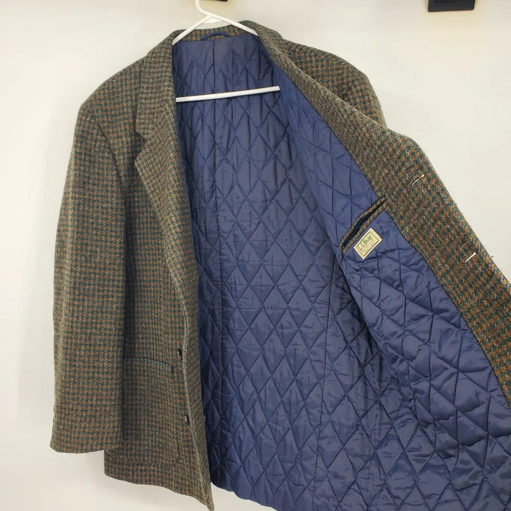 Vintage L.L. Bean Wool Blend‎ Thinsulate Old Money USA Green Plaid Blazer Jacket